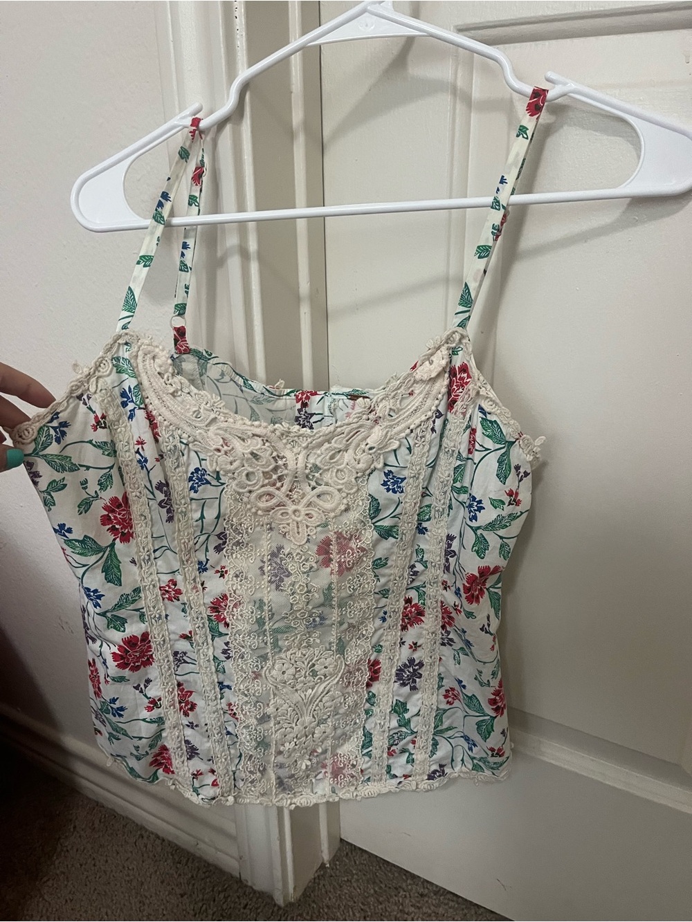 Free People White Floral Lace-Trim Camisole